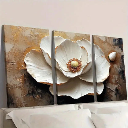3pcs Textured Abstract Flower Painting TR  Wall Art Set Canvas Framed 50x70cm - High Quality Print 100% Australian Made Wall Canvas Ready to Hang
