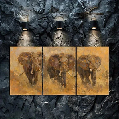 3pcs Mysterious and Charming Elephant Metal Print Ready to Hang Art