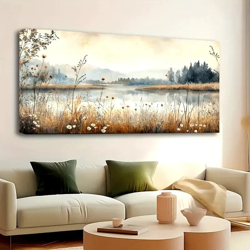 Vintage Autumn Rustic Lake wall canvas office home room framed 120x60cm