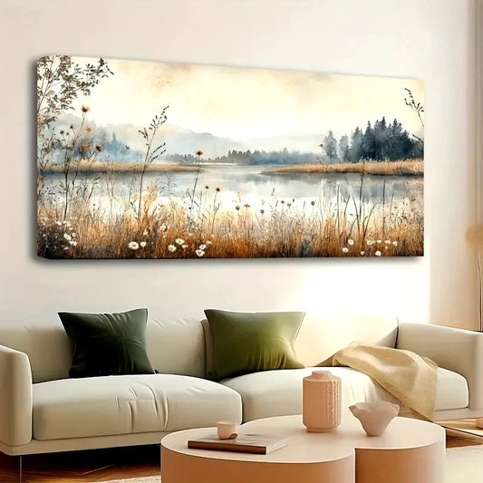 Vintage Autumn Rustic Lake wall canvas office home room framed 120x60cm