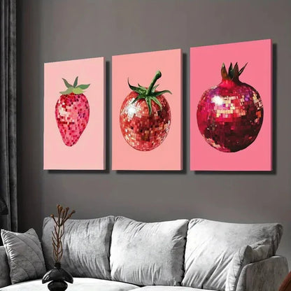 3pcs Strawberry, Tomato, Pomegranate Wall Art Set Canvas Unframed - High Quality Print 100% Australian Made Wall Canvas