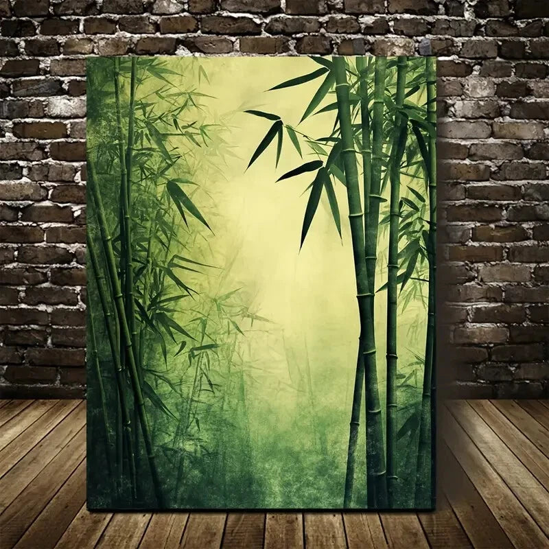 Beautiful Green Bamboo Grassland Natural Painting 40x60cm Metal Print Ready to Hang - Bella Home Decor