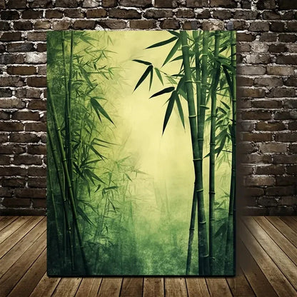 Beautiful Green Bamboo Grassland Natural Painting 40x60cm Metal Print Ready to Hang - Bella Home Decor
