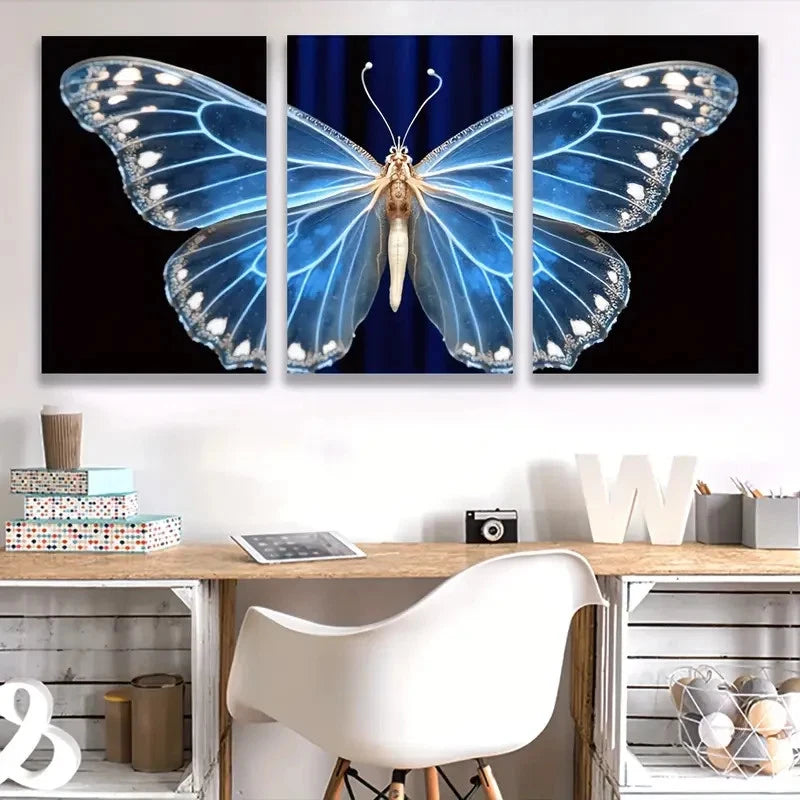 3pcs Morpho Menelaus Butterfly Painting  Wall Art Set Canvas Framed 40x60cm - High Quality Print 100% Australian Made Wall Canvas Ready to Hang