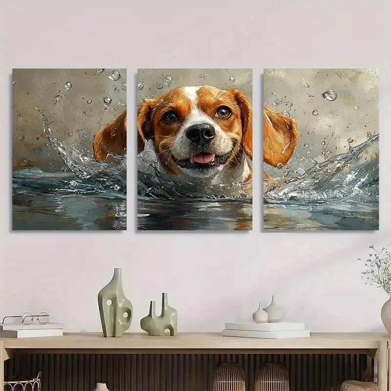 3pcs Beagle Swimming in Lake Rustic Metal Print Ready to Hang Art - Bella Home Decor