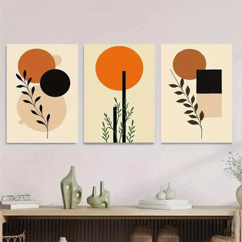 3pcs Orange and Black Minimalist Modern Abstract Wall Art Set Canvas Unframed - High Quality Print 100% Australian Made Wall Canvas