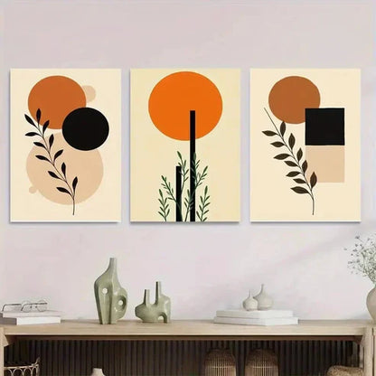 3pcs Orange and Black Minimalist Modern Abstract Wall Art Set Canvas Unframed - High Quality Print 100% Australian Made Wall Canvas