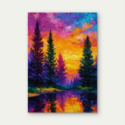 Colorful Tree Landscape Sunset Forest Scene  60x90cm Metal Print Ready to Hang