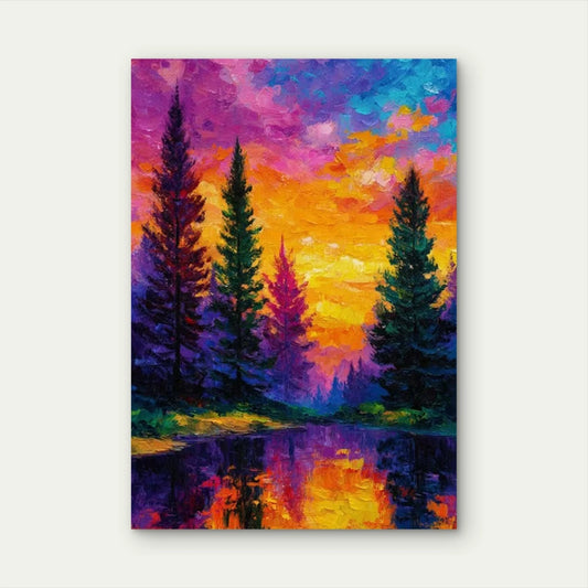 Colorful Tree Landscape Sunset Forest Scene 60x90cm Metal Print Ready to Hang