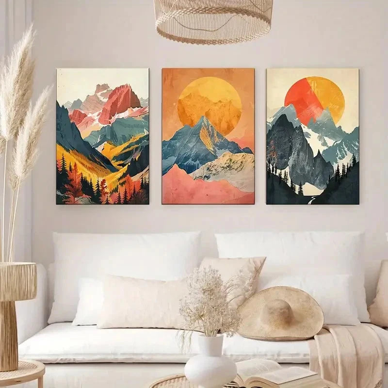 3pcs Beautiful Scenery Geometric Shapes Metal Print Ready to Hang Art - Bella Home Decor