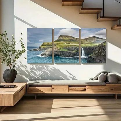 3pcs Múlafossur Waterfall Natural Wall Art Canvas Unframed - High Quality Print 100% Australian Made Wall Canvas