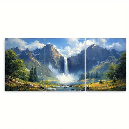 3pcs Yosemite Waterfall Landscape Impasto Design Wall Art Canvas Unframed - High Quality Print 100% Australian Made Wall Canvas