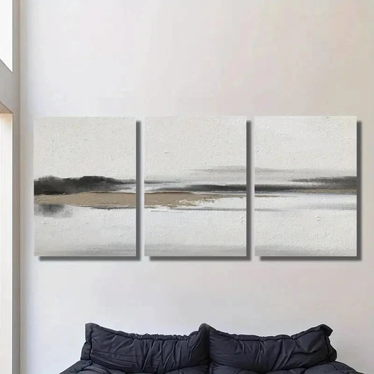 3pcs Misty landscape painting, beige Metal Print Ready to Hang Art