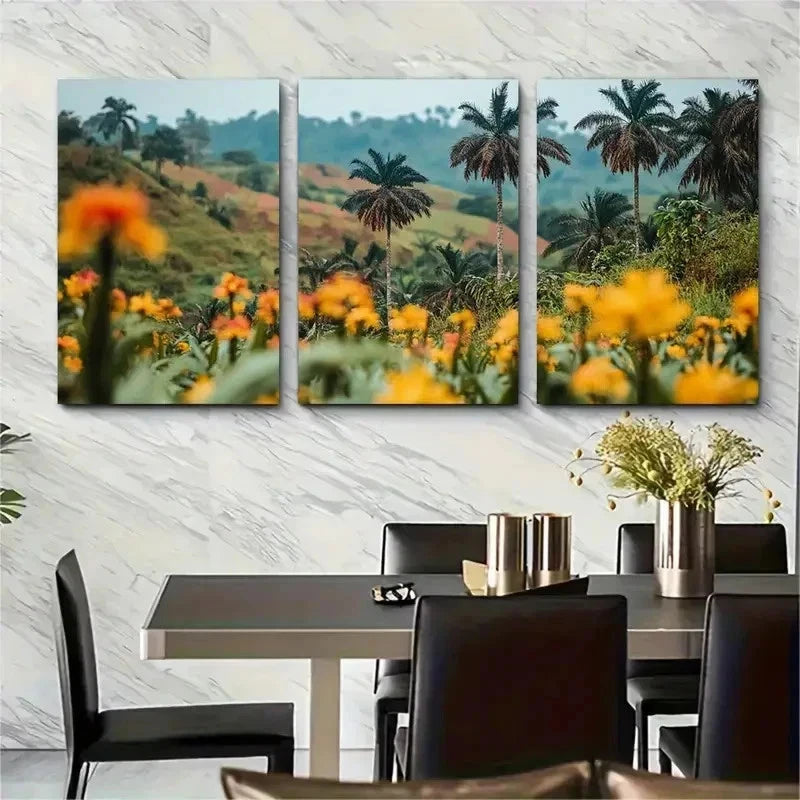 3pcs Botanical Decor West African Travel Perfect Wall Art Set Canvas Framed 50x70cm - High Quality Print 100% Australian Made Wall Canvas Ready to Hang - Bella Home Decor
