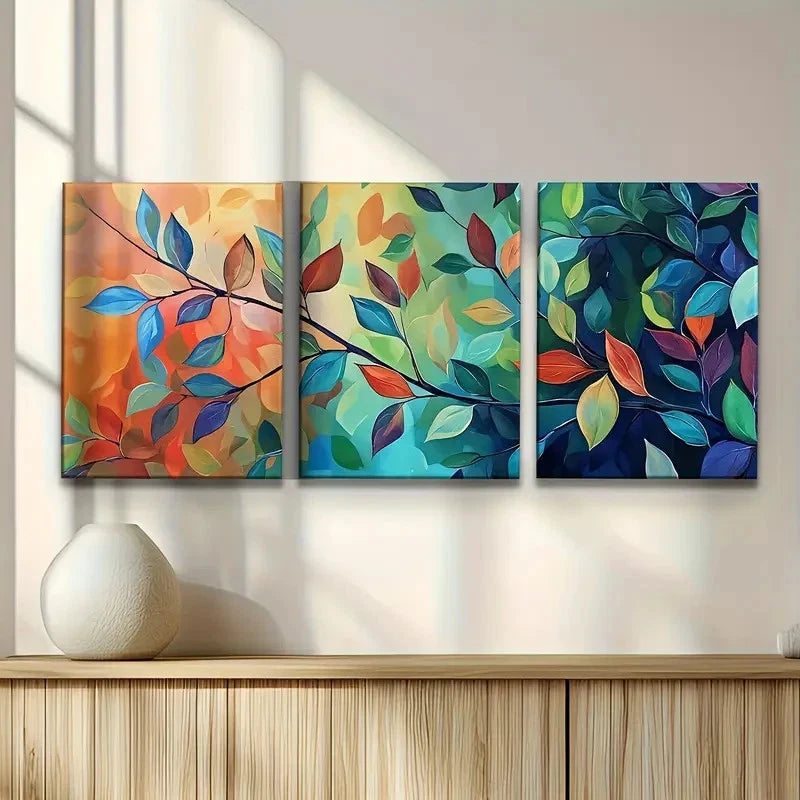 3pcs Colorful Fall Leaves Design Metal Print Ready to Hang Art - Bella Home Decor