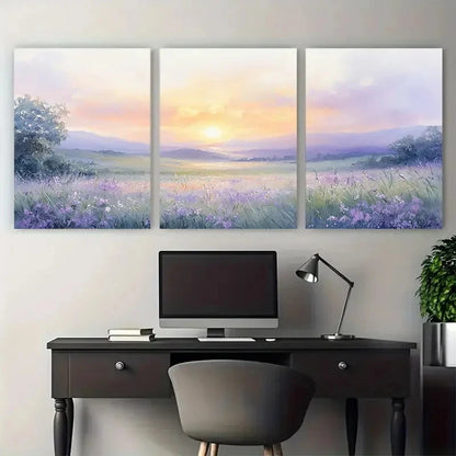 3pcs Soothing Sunrise Gouache Sunrise in Hues Wall Art Set Canvas Framed 50x70cm - High Quality Print 100% Australian Made Wall Canvas Ready to Hang