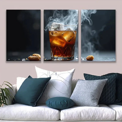 3pcs Whiskey Chiller Art Wall Art Set Canvas Framed 60x90cm - High Quality Print 100% Australian Made Wall Canvas Ready to Hang