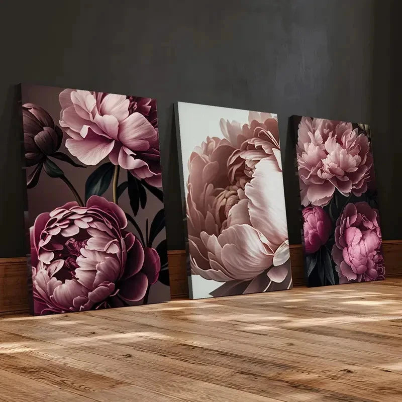 3pcs  Peony Botanical Canvas Framed 50x70cm - High Quality Print 100% Australian Made Wall Canvas Ready to Hang - Bella Home Decor