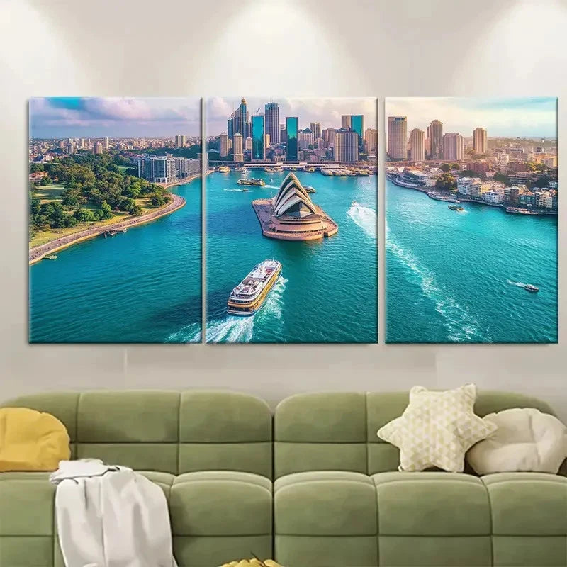 3pcs Vibrant Sydney Harbour Panorama Wall Art Set Canvas Framed 40x60cm - High Quality Print 100% Australian Made Wall Canvas Ready to Hang