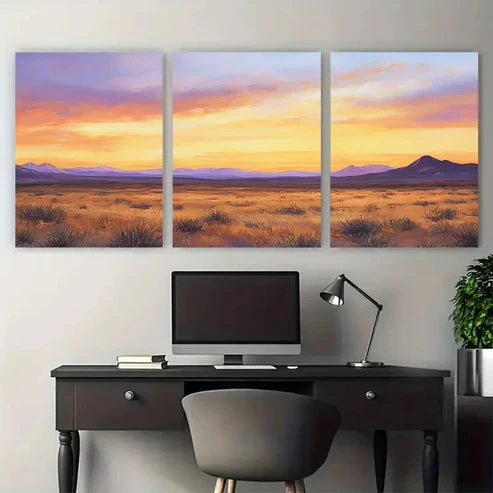 3pcs Desert at Dusk Nature Warm Earth Tones Wall Art Canvas Unframed - High Quality Print 100% Australian Made Wall Canvas - Bella Home Decor