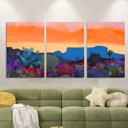 3pcs Vibrant Orange & Purple Saguaro Cactus Metal Print Ready to Hang Art