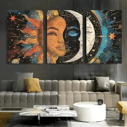 3pcs Abstract Celestial Space-Themed Paintings Metal Print Ready to Hang Art - Bella Home Decor