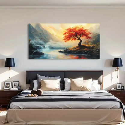 Autumn Mountain Landscape River Wall Art Canvas Office Home Room Framed 120x60cm - Bella Home Decor