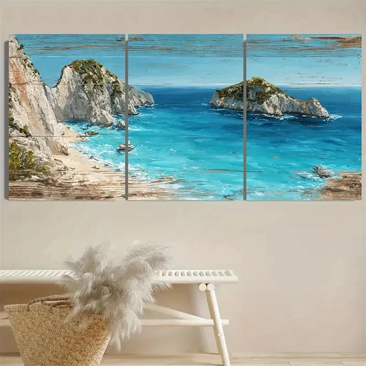 3pcs Zakynthos Zante, Beach Wall Art Set Canvas Framed 40x60cm - High Quality Print 100% Australian Made Wall Canvas Ready to Hang