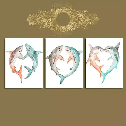 3pcs Artistic Shark Wall Art Canvas Unframed - High Quality Print 100% Australian Made Wall Canvas - Bella Home Decor