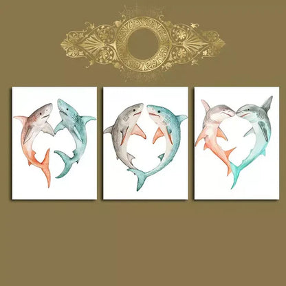 3pcs Artistic Shark Wall Art Canvas Unframed - High Quality Print 100% Australian Made Wall Canvas - Bella Home Decor