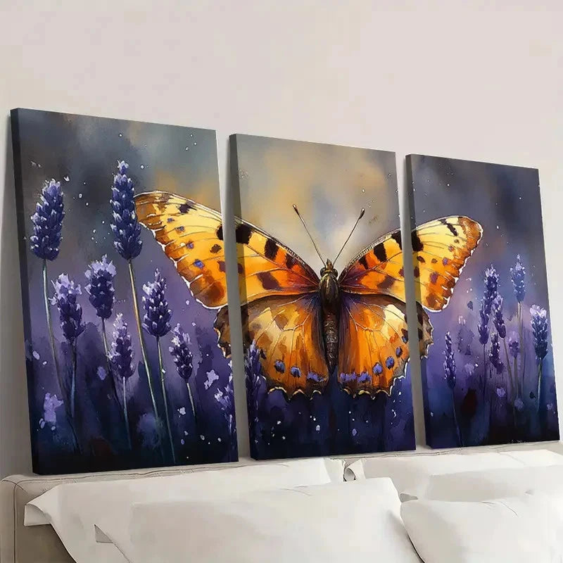 3pcs Lavender Watercolor Wildflower L     Framed Wall Art Set Canvas Framed 50x70cm - High Quality Print 100% Australian Made Wall Canvas Ready to Hang