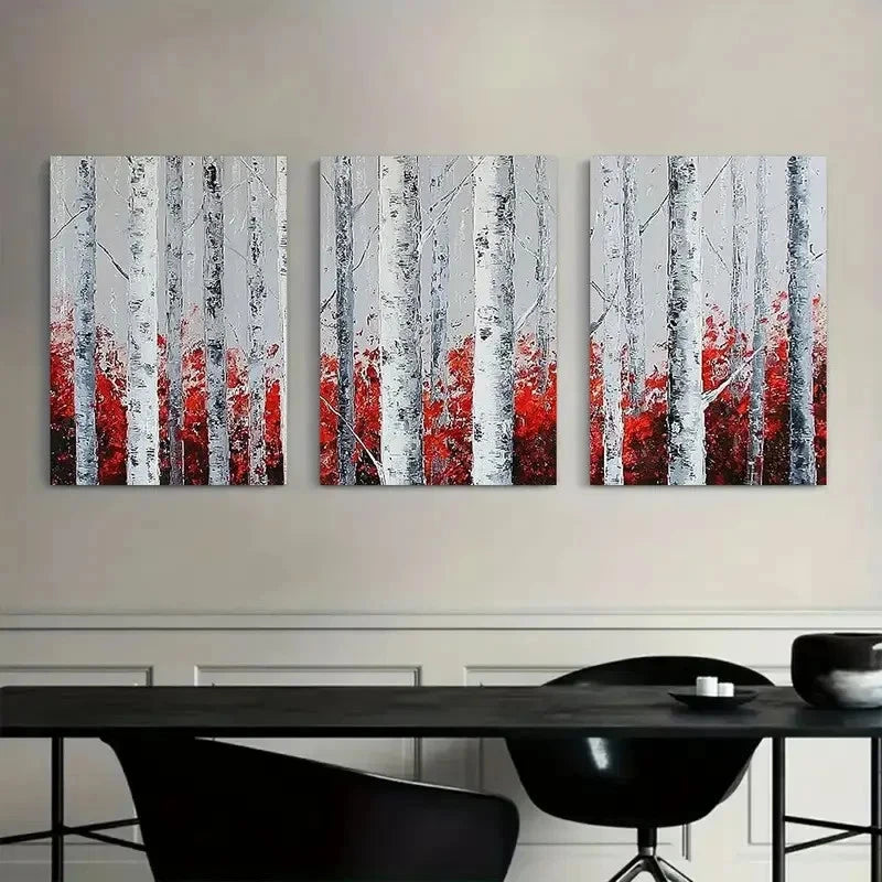 3pcs Abstract Winter Birch Forest Scene Metal Print Ready to Hang Art - Bella Home Decor