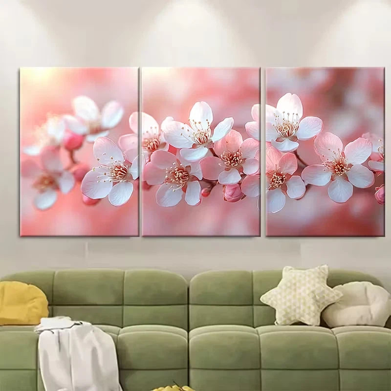 3pcs Delicate Pink White Blossom Bouquet Metal Print Ready to Hang Art - Bella Home Decor
