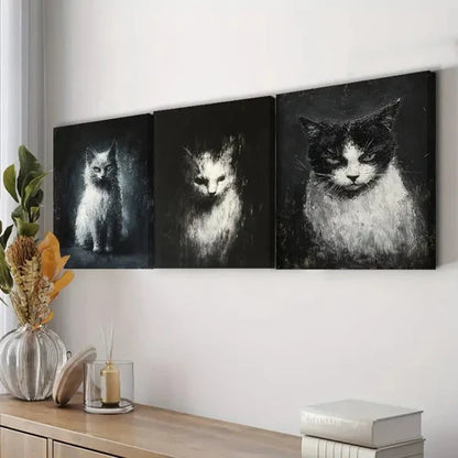 3pcs Beautiful Cat Black Darkness Perfect Wall Art Set Canvas Unframed - High Quality Print 100% Australian Made Wall Canvas - Bella Home Decor