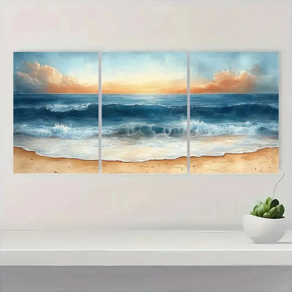 3pcs Ocean Beach Sunset Seascape Scenery Metal Print Ready to Hang Art - Bella Home Decor