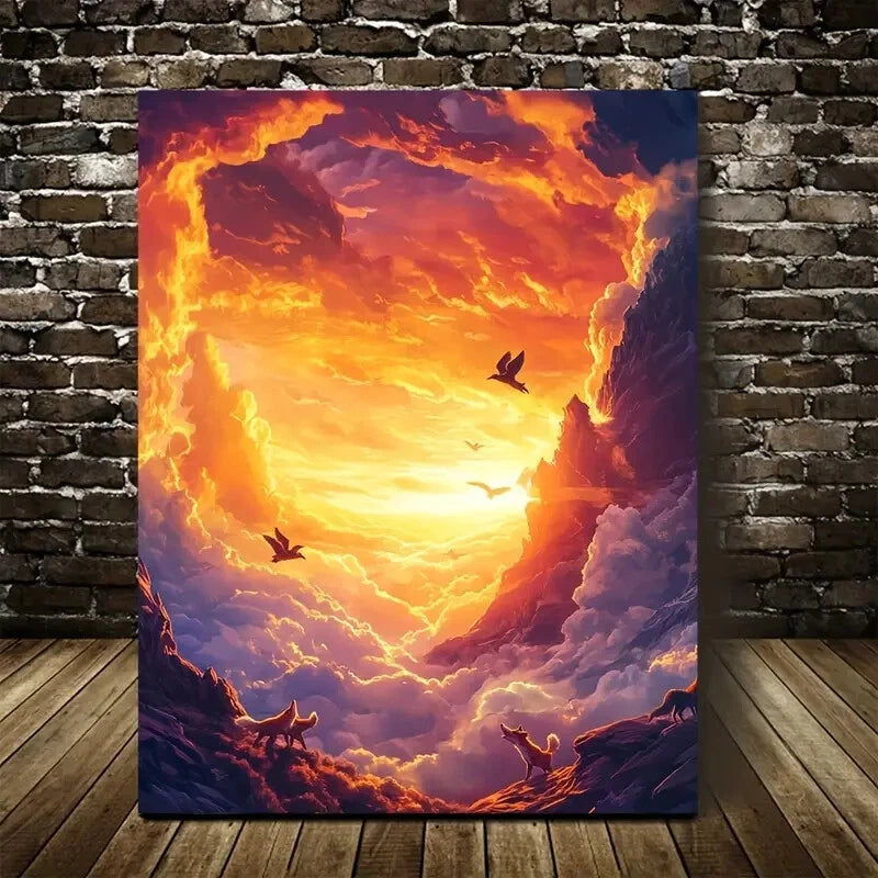 Vibrant Golden Hour Sky Mountain Landscape  40x60cm Metal Print Ready to Hang - Bella Home Decor