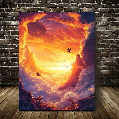 Vibrant Golden Hour Sky Mountain Landscape  40x60cm Metal Print Ready to Hang - Bella Home Decor