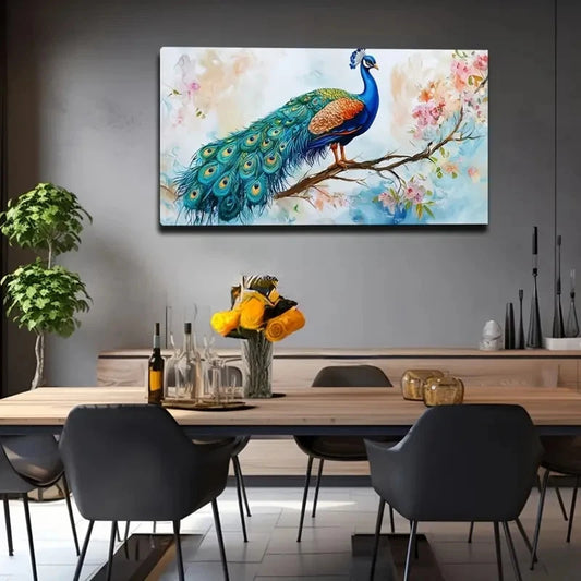 Large Peacock Suitable Wall Art Canvas Office Home Room Framed 120x60cm