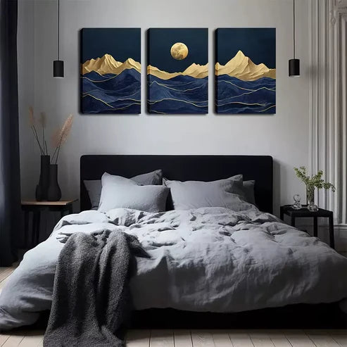 3pcs Abstract Mountain And Moon Wall Art Canvas Unframed - High Quality Print 100% Australian Made Wall Canvas - Bella Home Decor