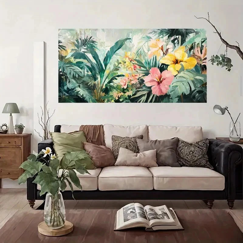 Vibrant Palm Leaves & Colorful Wall Art Canvas Office Home Room Framed 120x60cm
