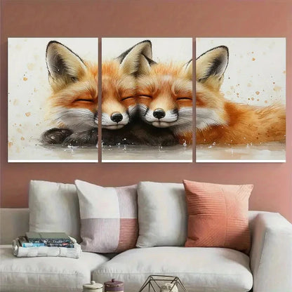 3pcs Two Wild Foxes Snuggling Illustration Metal Print Ready to Hang Art - Bella Home Decor