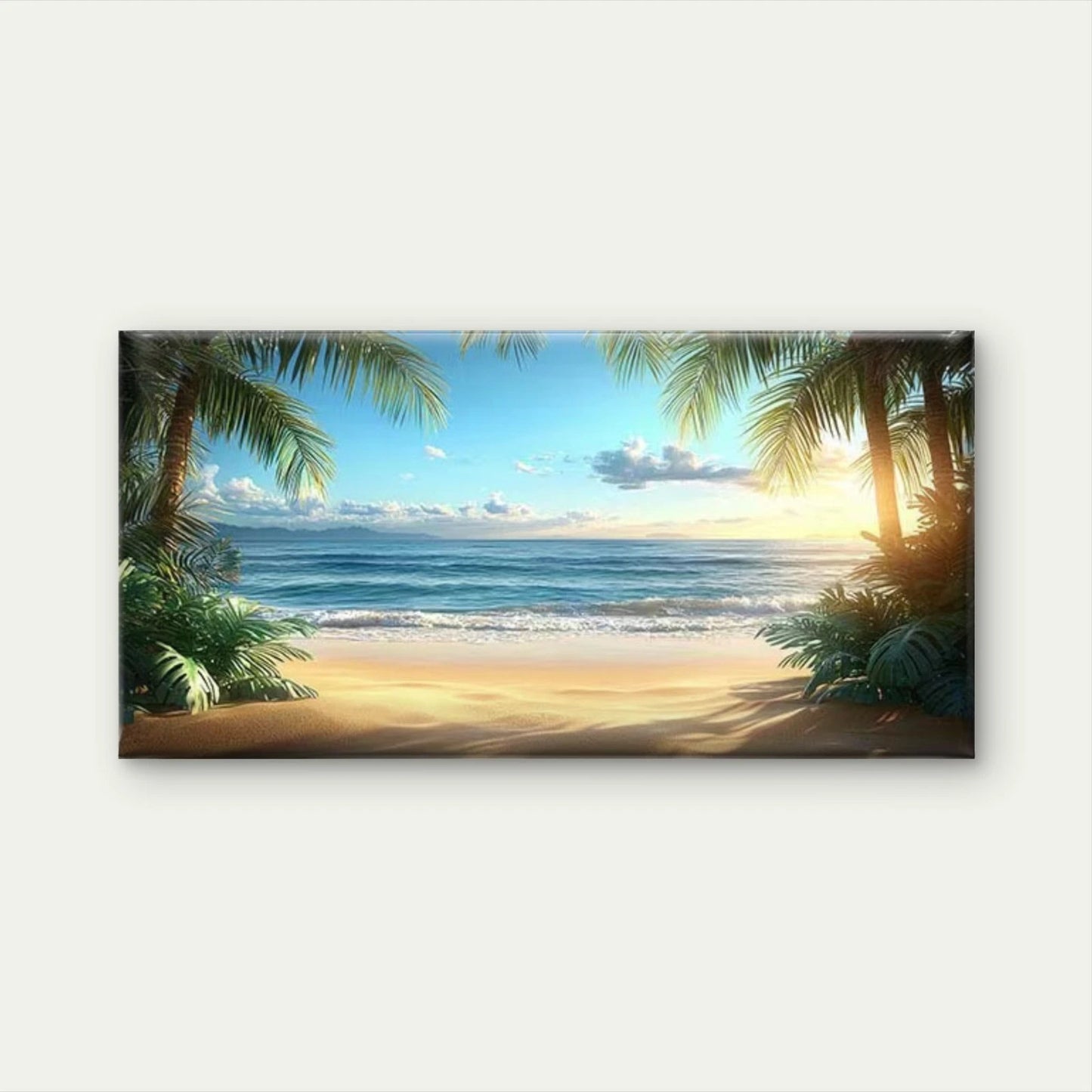 Tropical Beach Sunrise Wall Art Canvas Office Home Room Framed 120x60cm