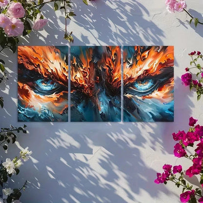3pcs Abstract Art depicting Fiery Eyes Metal Print Ready to Hang Art - Bella Home Decor