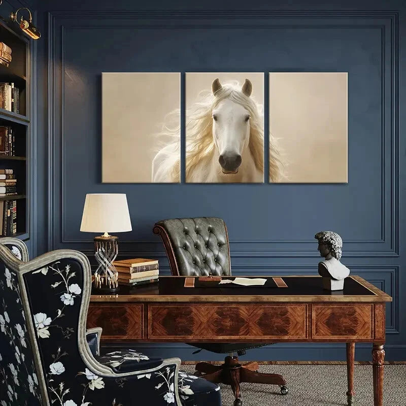 3pcs Elegant White Horse Art Modern Poster Metal Print Ready to Hang Art