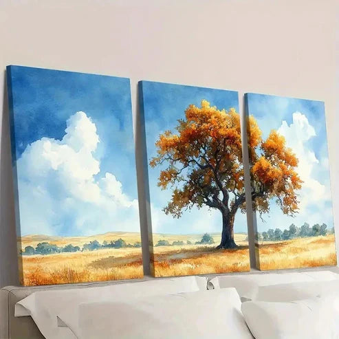 3pcs Oak Tree Watercolor Print Sunny Wall Art Canvas Unframed - High Quality Print 100% Australian Made Wall Canvas - Bella Home Decor