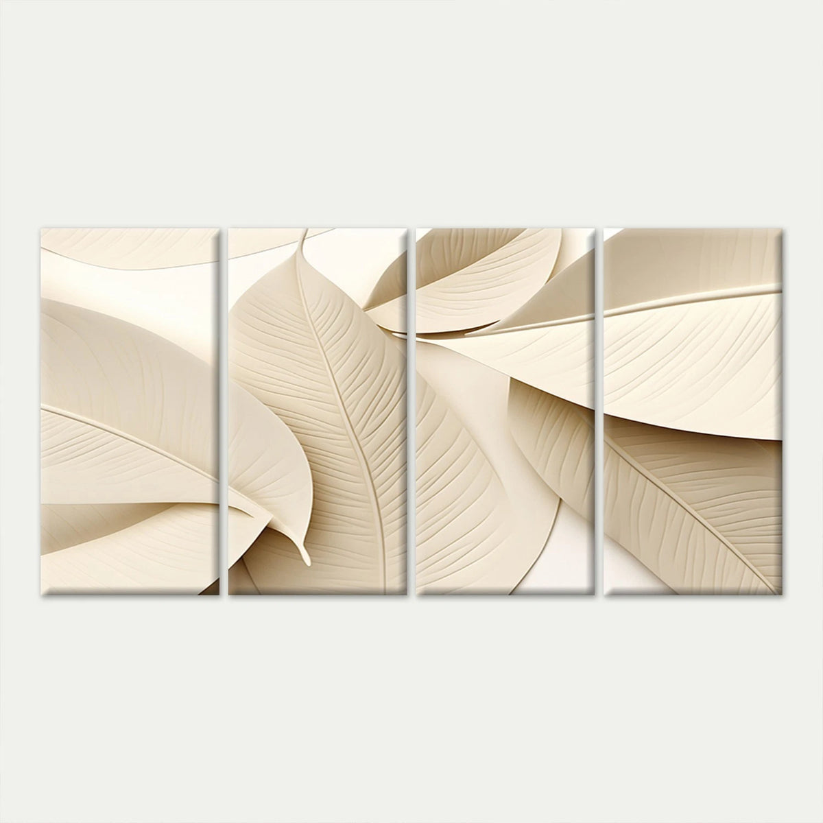 4pcs Elegant Neutral Minimalist Leaf Beige Wall Art Canvas Framed 45x80cm - High Quality Print 100% Australian Made Wall Canvas Ready to Hang