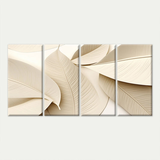 4pcs Elegant Neutral Minimalist Leaf Beige Wall Art Canvas Framed 45x80cm - High Quality Print 100% Australian Made Wall Canvas Ready to Hang