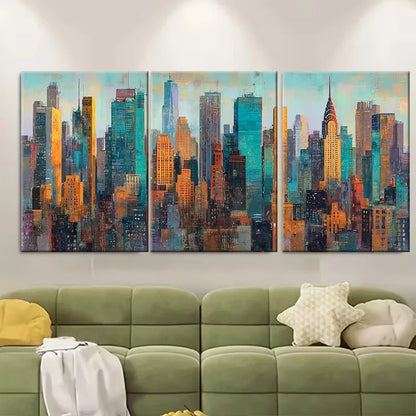 3pcs Manhattan Cityscape Paintings Metal Print Ready to Hang Art