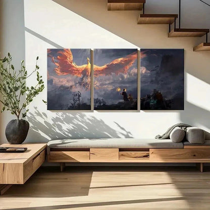 3pcs Vibrant Phoenix & Dragon Fantasy Wall Art Set Canvas Framed 60x90cm - High Quality Print 100% Australian Made Wall Canvas Ready to Hang - Bella Home Decor