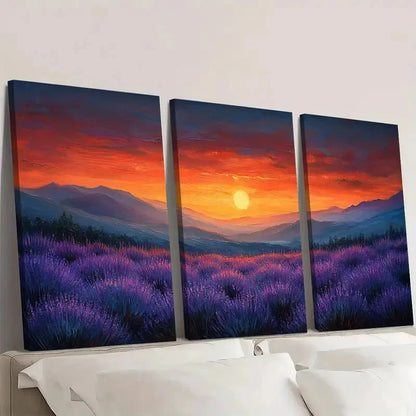 3pcs Pastel Sunset Lavender Field  Hills FG  Wall Art Set Canvas Framed 40x60cm - High Quality Print 100% Australian Made Wall Canvas Ready to Hang